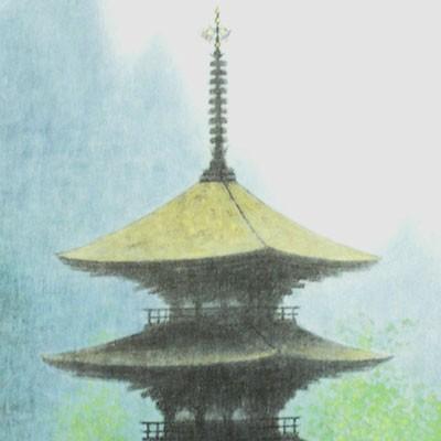 鈴木竹柏 絵画 室生の塔 【複製】【美術印刷】【巨匠】【変型特寸