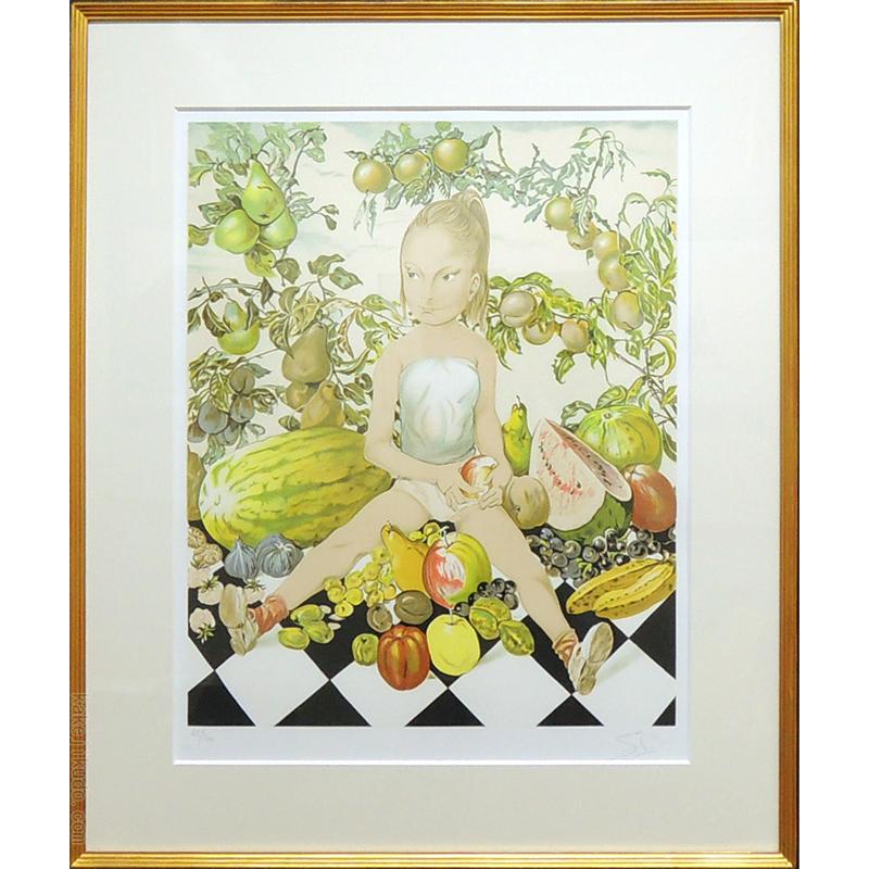藤田嗣治（レオナール・フジタ） 絵画 少女と果物 送料無料【中古
