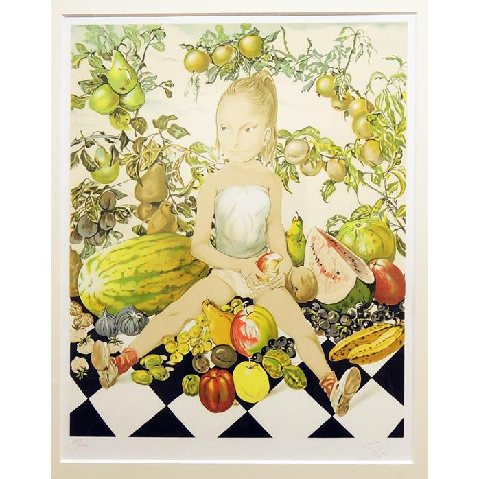 藤田嗣治（レオナール・フジタ） 絵画 少女と果物 送料無料【中古