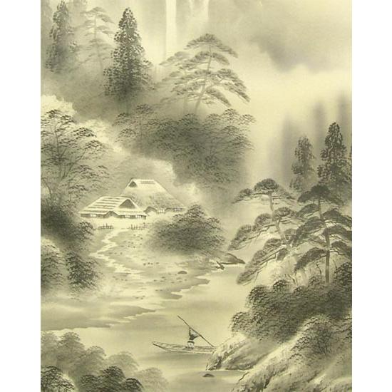 掛け軸 水墨山水 (山下宗久) 【掛軸】【一間床・半間床】【山水