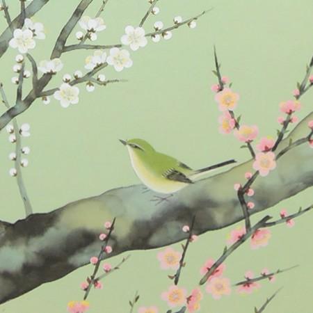 美品 掛け軸 坪内正庵作 紅白梅に鶯図 共箱 縁起物 年中掛け 美品 掛け軸 坪内正庵作 紅白梅に鶯図 共箱 縁起物 年中掛け