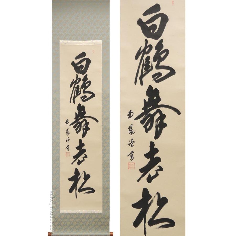 掛け軸 白鶴舞老松 (棚橋南陽)  【掛軸】【一間床・半間床】【松竹梅鶴亀】【書】 掛け軸-美術、工芸品