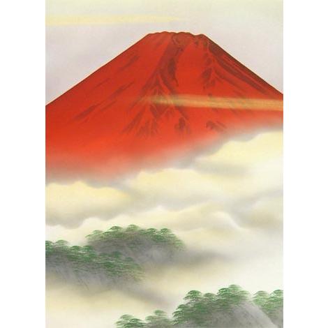 掛け軸　赤富士　横山香秋　　掛軸一間床・半間床赤富士