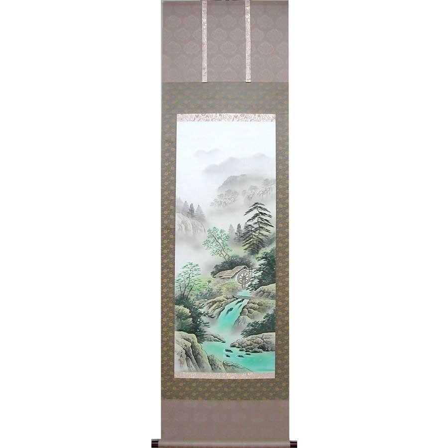 掛け軸 彩色山水 (渡辺白鳳) 【掛軸】【一間床・半間床】【山水