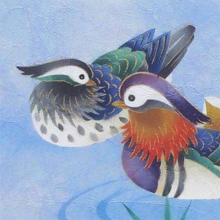 掛け軸/おしどり 掛け軸 おしどり（青） (南川康夫) 【掛軸】【半間床】【丈の短い掛軸