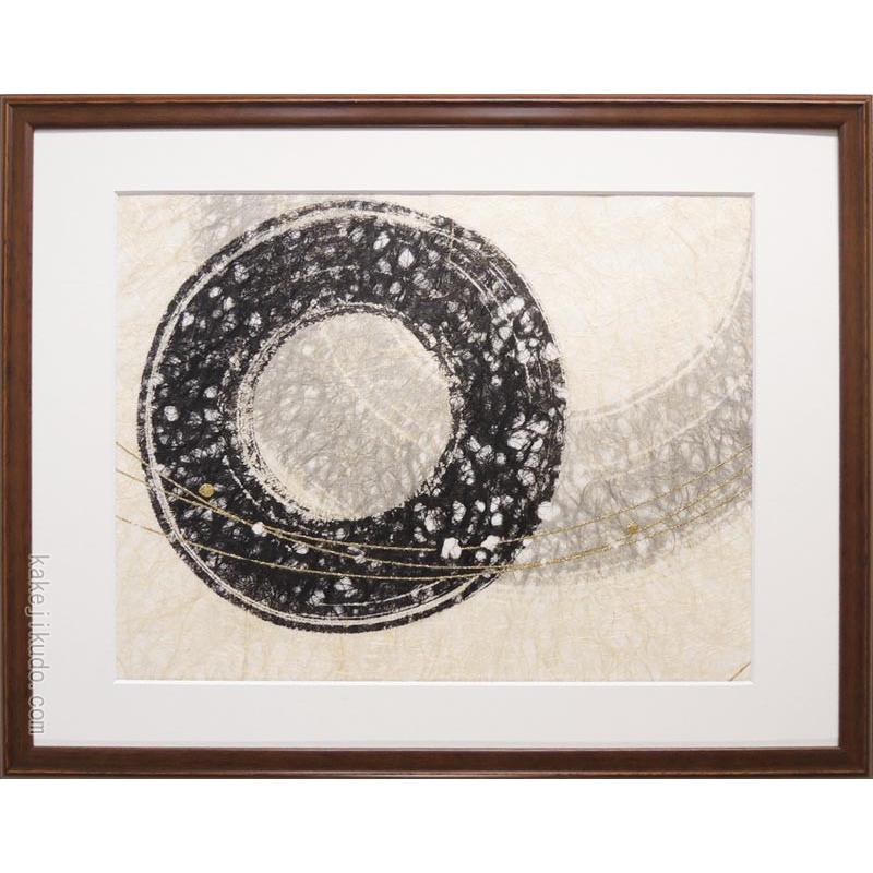 肉筆　mixed media　【抽象画】 絵画（手漉き和紙と墨） 遊星 【肉筆】【抽象画】【変型特寸
