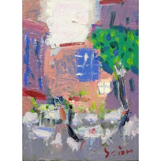 絵画 油絵 佐藤徹 小さな広場（イタリア） 【肉筆】【油絵】【外国の
