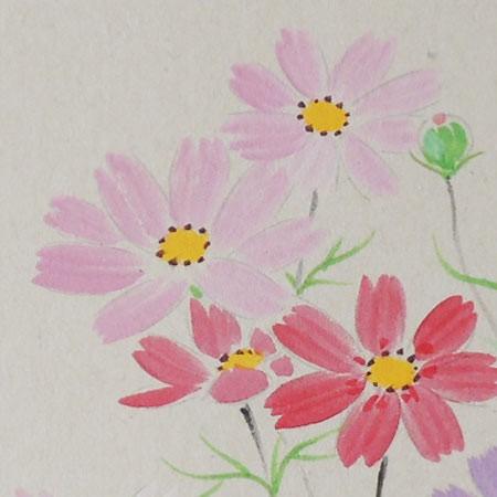 高級色紙「コスモス」文魚（色紙絵） : 掛け軸・絵画の専門店 掛軸堂