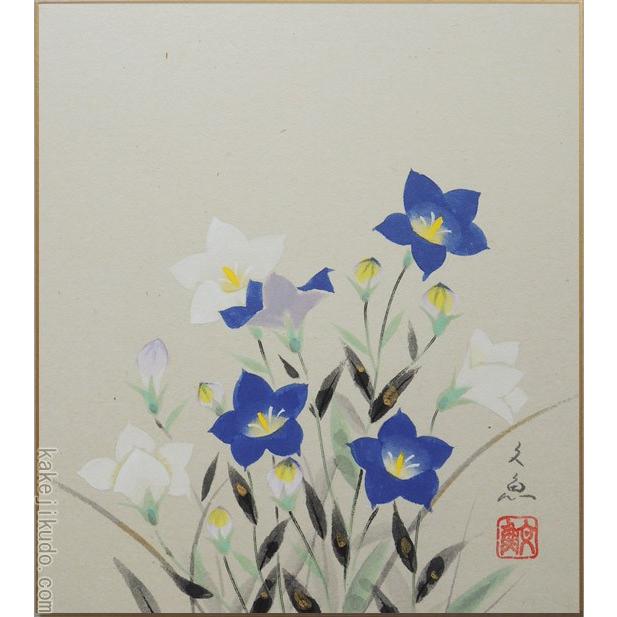 絵画　桔梗　肉筆色紙絵 高級色紙「桔梗」文魚（色紙絵） : 掛け軸・絵画の専門店 掛軸堂画廊