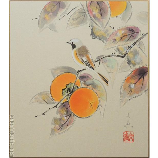 高級色紙「柿」文魚（色紙絵） : 掛け軸・絵画の専門店 掛軸堂画廊