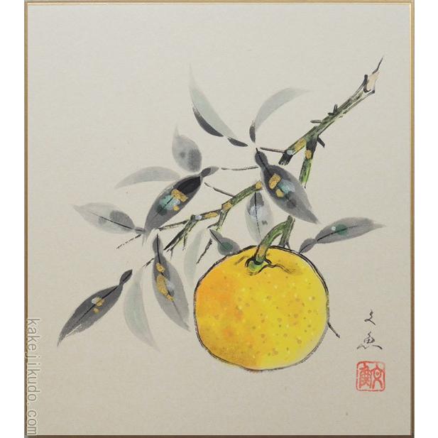 高級色紙「柚子」文魚（色紙絵） : 掛け軸・絵画の専門店 掛軸堂画廊