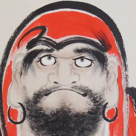 高級色紙「赤達磨」文魚（色紙絵） : 掛け軸・絵画の専門店 掛軸堂画廊