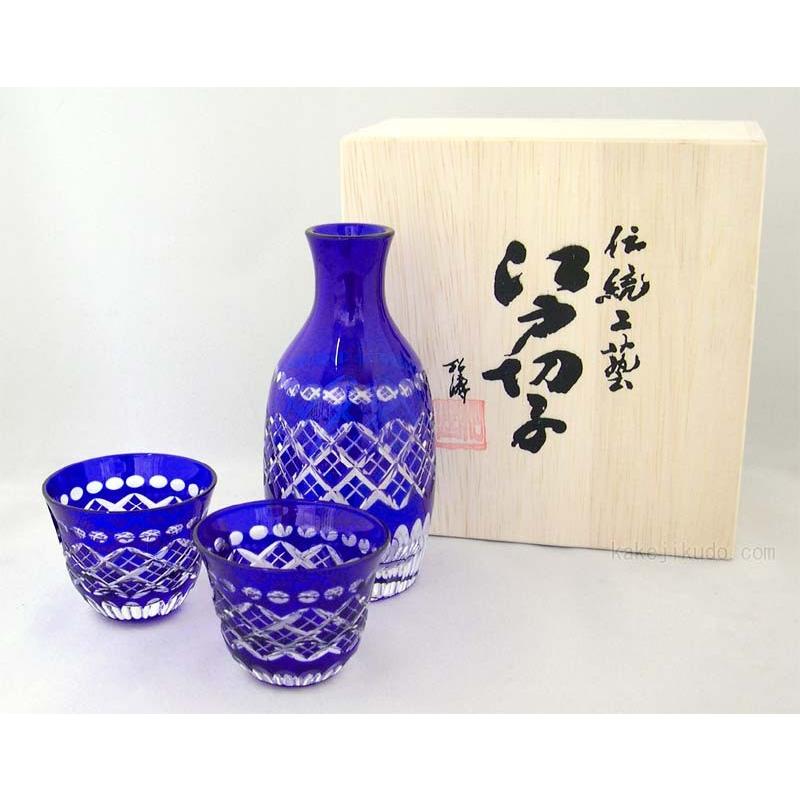 江戸切子 冷酒セット 徳利 ぐいのみ ぐい呑み 『玉矢来切子』 : 掛け軸