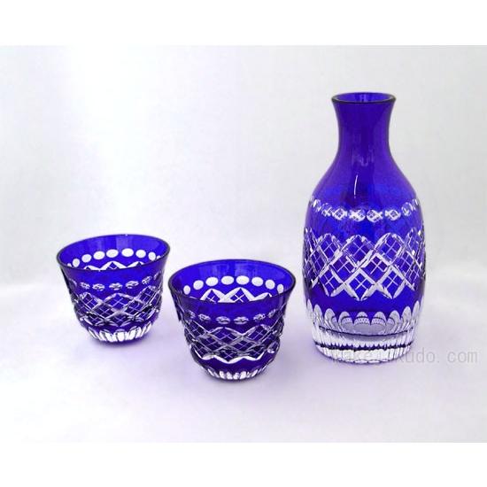 江戸切子 冷酒セット 徳利 ぐいのみ ぐい呑み 『玉矢来切子』 : 掛け軸