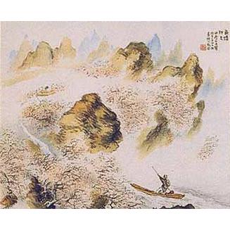 掛け軸 橋本関雪 『桃源境』 【掛軸】【一間床・半間床】【丈の短い