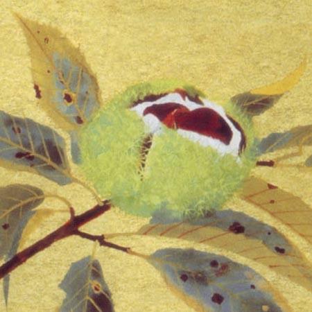 奥村土牛 絵画 栗 【複製】【美術印刷】【巨匠】【変型特寸】 : 掛け軸
