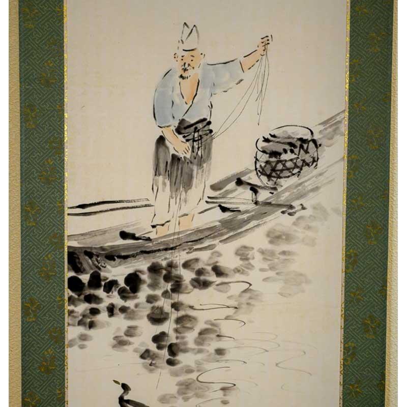 小川芋銭「河童」水墨画 掛軸 紙本 共箱 小川芋銭「河童」水墨画 掛軸 紙本 共箱 工藝品】小川芋銭 筆 紙本