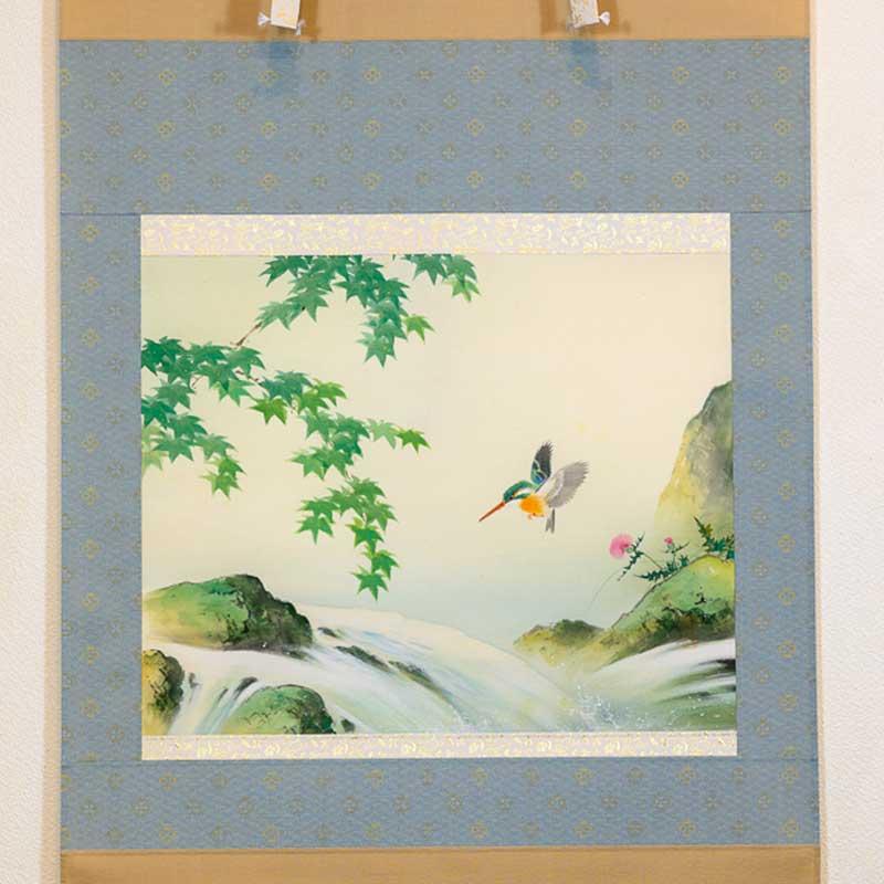 掛軸 童子 [B24140] 絹本 大観 風景 床の間 飾り 掛軸 掛け軸 小林立堂「カワセミ」壁飾り 部屋飾り 壁掛け 和室