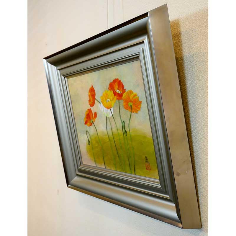 絵画 日本画 木村卓央「ポピー」額入り F6 日本の名画 壁飾り 部屋飾り 和風 花柄 背景 インテリア雑貨 壁掛け アートパネル 和室 リビング 玄関 1点ものの画像