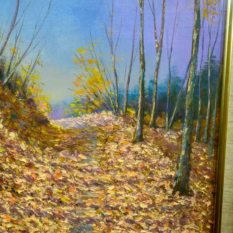 絵画 油彩 熊倉雄二「落葉」額入り F8 油絵 風景画 日本の名画 壁飾り