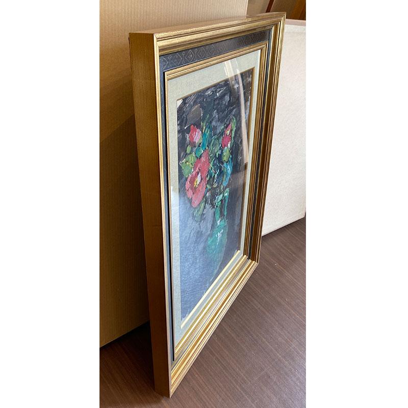 絵画 油彩 佐藤吉五郎「椿」10号 花 花瓶 額入り 油絵 日本の名画 壁