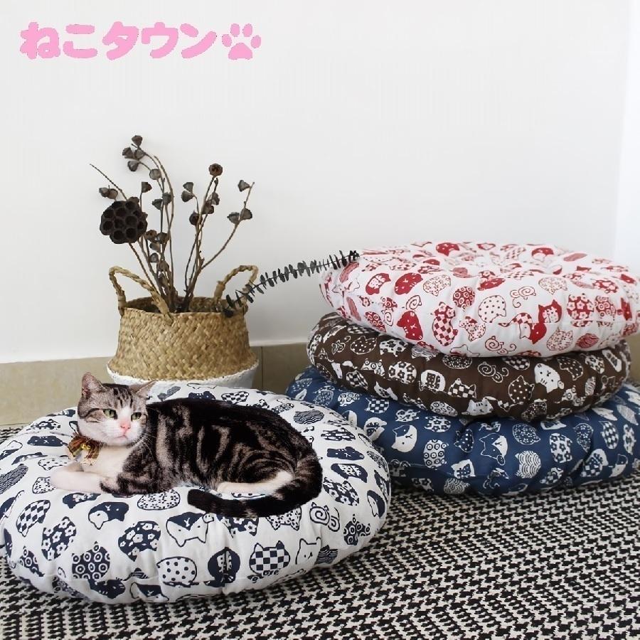 猫柄グッズ 円形クッション 猫クッション 丸型 ネコ 座布団 茶 50cm Lサイズ｜kakikaki｜02