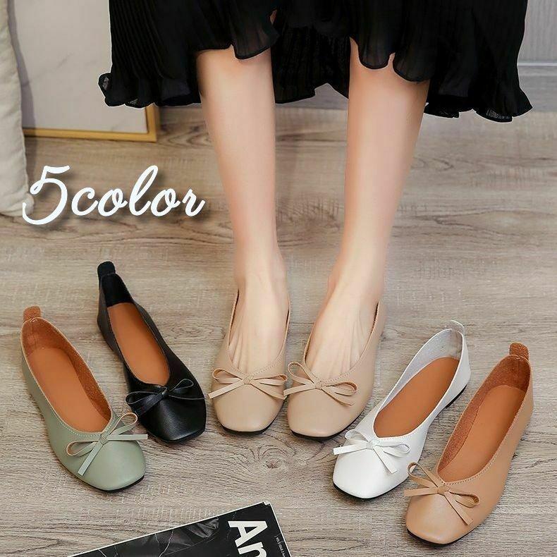 レディースファッションパンプス ぺたんこ 靴 フラットシューズ スクエアトゥ 無地 リボン カジュアル かわいい おしゃれ きれいめ ローヒール 婦人用 Cj48a29 Kakin 通販 Yahoo ショッピング