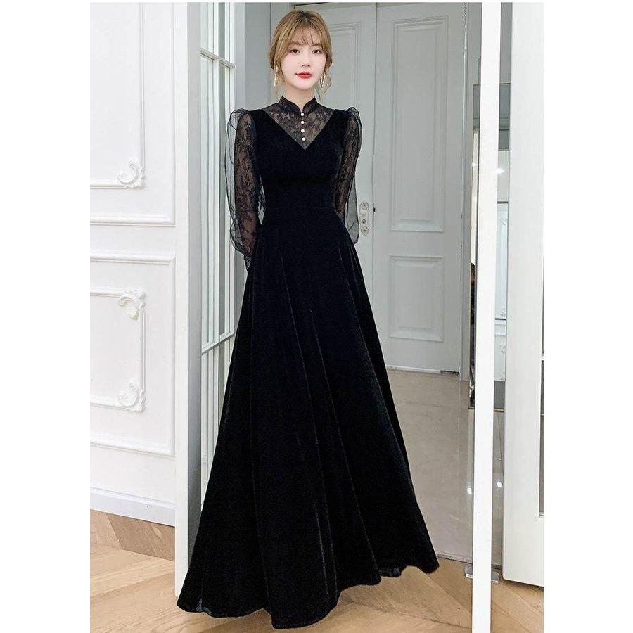 おしゃれロング ドレス パーティードレス 個性的 黒 袖あり 長袖 レース おしゃれ 結婚式 二次会 お呼ばれ フォーマル 演奏会 発表会 大人 かっこいい 【大注目】