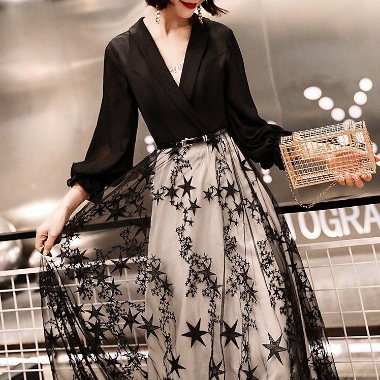 おしゃれパーティードレス フォーマルドレス カジュアルドレス イブニングドレス ロング Aライン 袖あり 長袖 Vネック ベルト レース 透け感 シフォン Cj90a919 Kakin 通販 Yahoo ショッピング