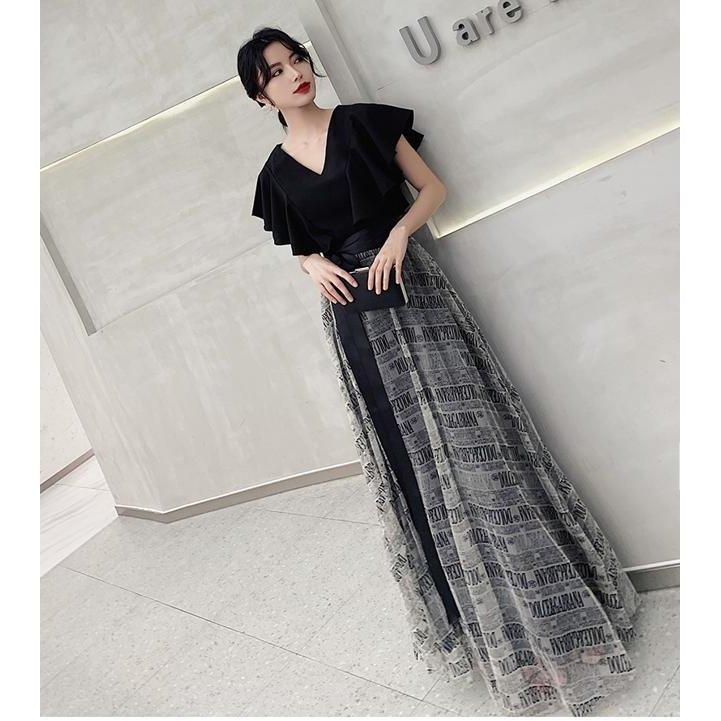 おしゃれパーティードレス ロング 黒 半袖 かっこいい 結婚式 お呼ばれ ドレス ロングドレス 演奏会 発表会 大きいサイズ フォーマル 個性的 二の腕カバー Cjd56d Kakin 通販 Yahoo ショッピング