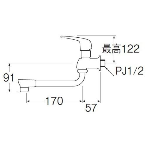 SANEI シングル自在水栓 レバーハンドル 上下開閉 JA1071-13 : a