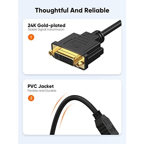 双方向伝送DVI to HDMI ケーブル,CableCreation 2本入り  HDMI to DVI 24+1  アダプター, 金メッキ HDTV to DVI ケーブル オス-｜kakinokidou｜04