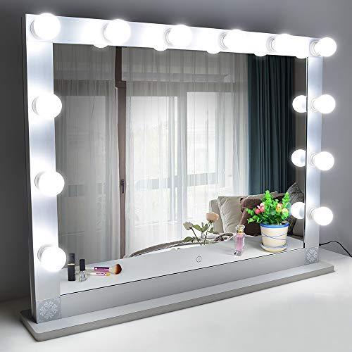 Nitin 女優ミラー 大型化粧鏡 ハリウッドミラー 12個LED電球付き 無段階調光 スタンド付き USB差込口付き 卓上ミラ