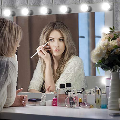 Nitin 女優ミラー 大型化粧鏡 ハリウッドミラー 12個LED電球付き 無段階調光 スタンド付き USB差込口付き 卓上ミラ 女優ミラー