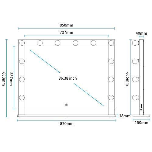 Nitin 女優ミラー 大型化粧鏡 ハリウッドミラー 12個LED電球付き 無段階調光 スタンド付き USB差込口付き 卓上ミラ 女優ミラー