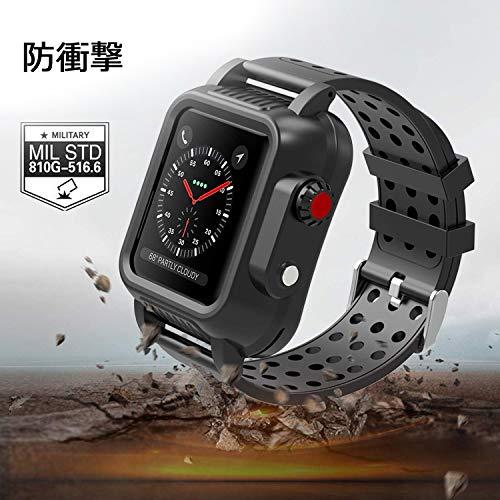 Miimall 対応 Apple Watch 3 防水 バンド+ケース アップルウォッチ3 38mm 42mm カバー シリコン スポーツ IP65防水 防塵 傷｜kakinokidou｜03