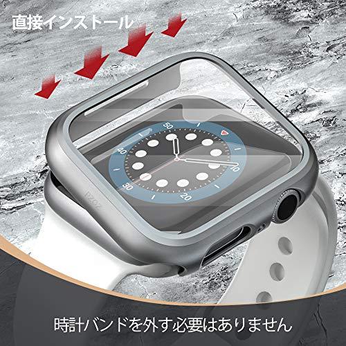 PZOZ Apple Watch 6/SE/5/4 ケース 保護フィルム アップルウォッチ6 カバー 全面保護 耐衝撃 PC アクセサリー 対応  44mm, シルバー｜kakinokidou｜05