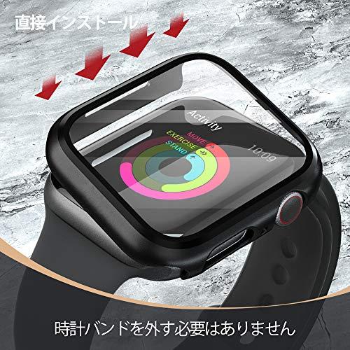 PZOZ Apple Watch 6/SE/5/4 ケース 保護フィルム アップルウォッチ6 カバー 全面保護 耐衝撃 PC アクセサリー 対応  40mm, ブラック｜kakinokidou｜05