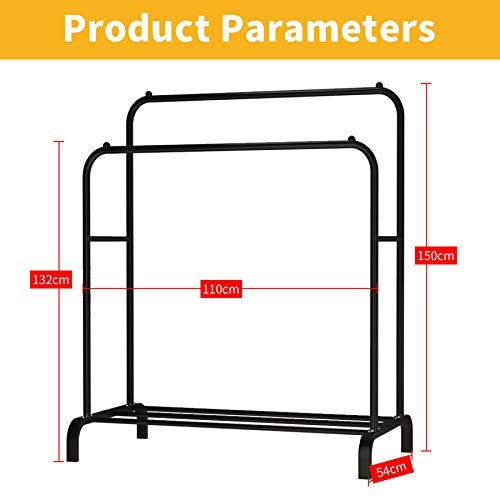 UDEAR ガーメント ラック 自立型 ハンガー ダブル ロッド 多機能 ベッドルーム 衣類 ラック 110*54*150 cm ブラック｜kakinokidou｜03