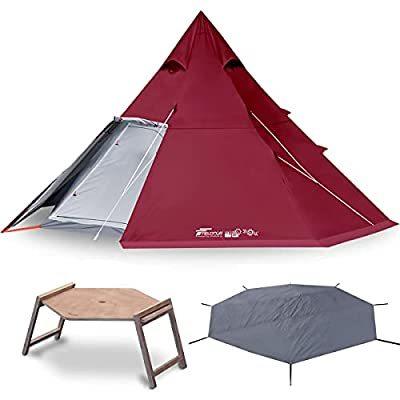 ワンポールテント 500 ボルドー ＆ パネル式テーブル ＆ グランドシート ロープ ペグ 収納バッグ付 フルク?