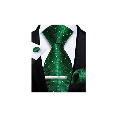 DiBanGu ネクタイ グリーン 格子縞 緑 ポケットチーフ タイピン セット