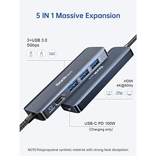 USB C ハブ 4K@60Hz HDMI出力 Dockteck 5-IN-1 USB Type C ハブ ドッキングステーション 4K HDMI 交換アダプタ USB C PD 100W急速充｜kakinokidou｜03