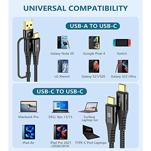 2in1 USB Type C ケーブル 2M, AviBrex USB-A/USB-C to USB-C ケーブル100W/5A PD& QC4.0対応 急速充電  タイプc 充電ケーブル Mac｜kakinokidou｜05