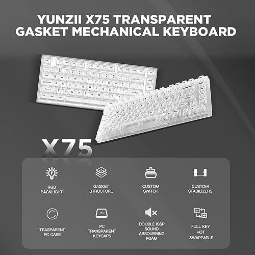 YUNZII X75 ホットスワップメカニカルキーボード 透明なキーキャップ ガスケット装着75キーボード RGBバックライ?｜kakinokidou｜03