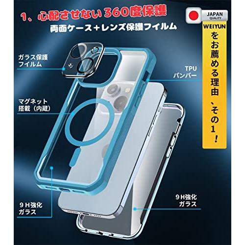 両面透明ガラス・Magsafe用 リング内蔵 WEIYUN iPhone14 用 ケース MagSafe対応 透明強化ガラス  ３６０度全面?｜kakinokidou｜03