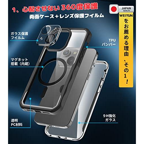 両面透明ガラス・Magsafe用 リング内蔵 WEIYUN iPhone14 用 ケース MagSafe対応 透明強化ガラス  ３６０度全面?｜kakinokidou｜03