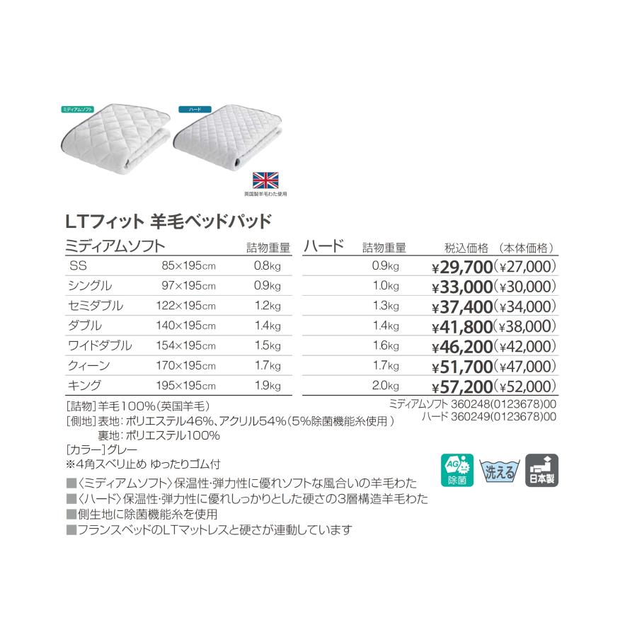 フランスベッド（FRANCEBED） ベッドパッド シングル LTフィット羊毛