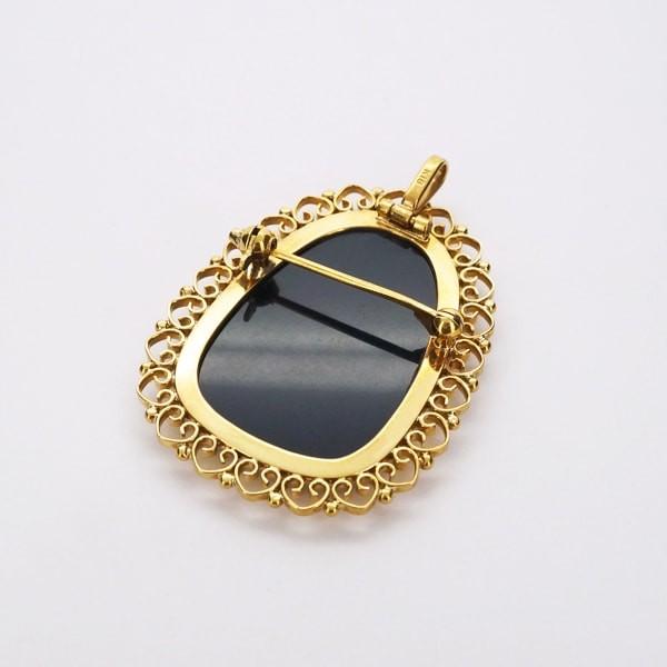 限定1点】 K18 イエローゴールド メノウ カメオ ブローチ ペンダント