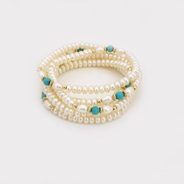 限定1点】 K14 イエローゴールド 淡水 パール ターコイズ ネックレス