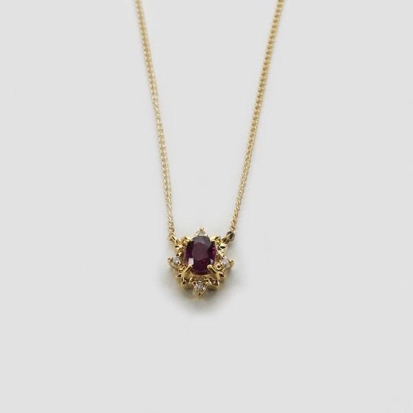 限定1点】 K18 イエローゴールド ダイヤモンド ルビー プチネックレス 